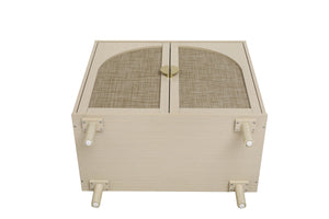 English Elm 2 Door Cabinet with Engineered Rattan Finish, Adjustable Shelves, Metal Semi-Circle Handles, Compact Storage Solution Natural W688134370