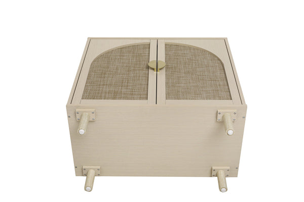 English Elm 2 Door Cabinet with Engineered Rattan Finish, Adjustable Shelves, Metal Semi-Circle Handles, Compact Storage Solution Natural W688134370