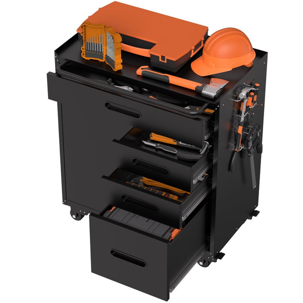 English Elm 34.3" Rolling Steel Tool Cabinet with 3 Drawers Lockable Doors and Pegboard Side Panels T2398P442674