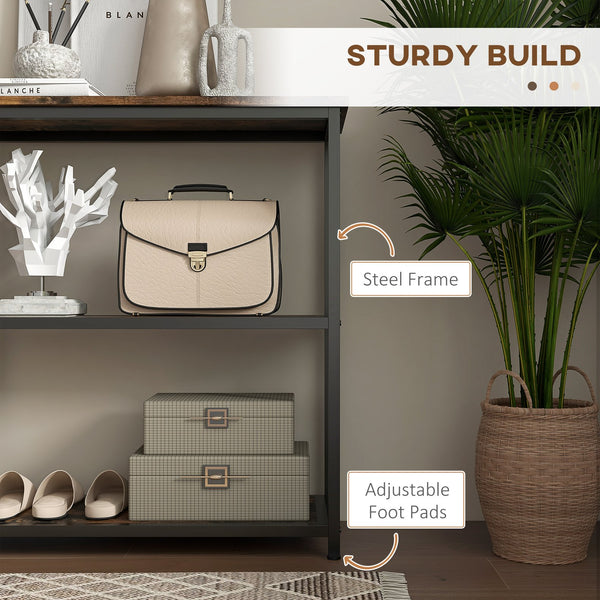 English Elm HOMCOM 39" Console Table with 2 Shelves, Steel Frame Entryway Sofa Table, Narrow Modern Brown W2225P229241