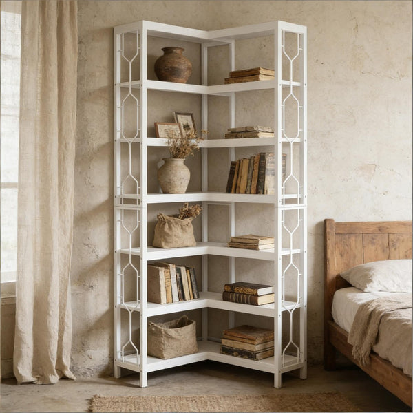 English Elm Compact Six Tier Bookcase with 12 Open Cubes for Slim Vertical Home Office Storage T3971P451232