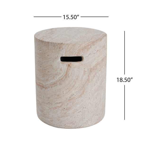 English Elm Christopher Knight Home® - Outdoor/Indoor Lightweight Concrete Side Table With Travertine Finish & Integrated Side Handle N773P253800Z