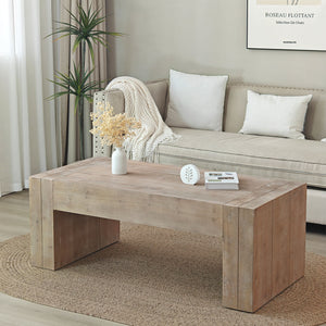 English Elm Rustic Wood Coffee Table 49in Modern Farmhouse Rectangular Table – Sturdy Thick Top, Warm Natural Charm W2729P199001