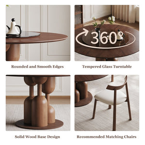 English Elm 59-inch Solid Oak Round Dining Set Wabi-sabi Sculpted Table Eight Chairs Lazy Susan W2700S00138