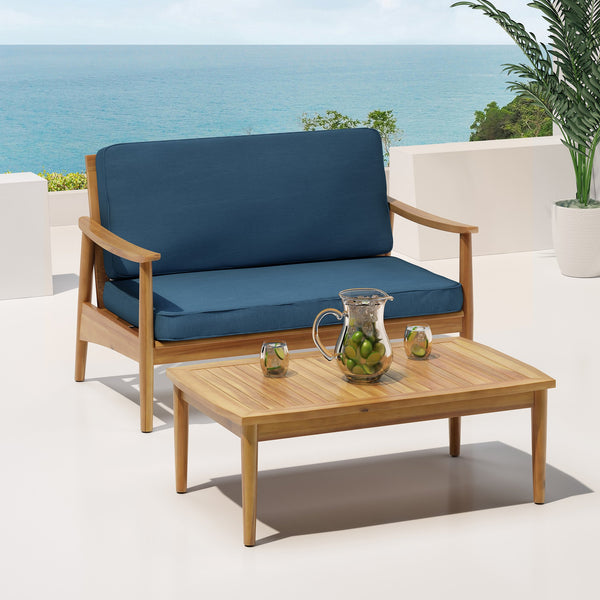 English Elm Christopher Knight Home® - Patio Loveseat And Coffee Table Set - Elegant Acacia Wood Frame, Cushions For Comfort & Style Outdoors 68628.00DT