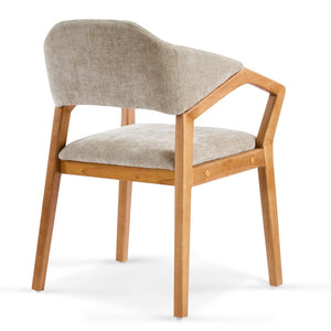 English Elm Indoor Chenille Upholstered Arm Dining Chairs Set of 2 with Bentwood Teak Frame N779P370761O