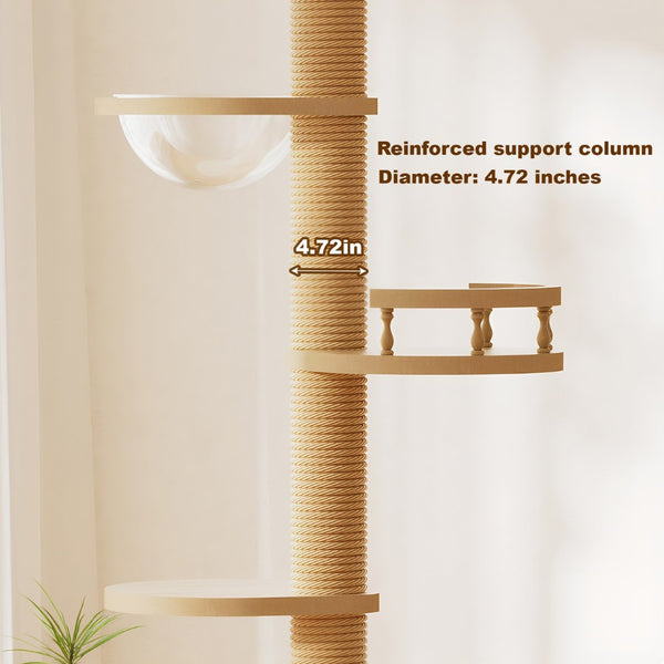 English Elm Floor to Ceiling Tension Mount Cat Tower with Sisal Post Hammock and Wood Condo Cave W3101P384990