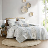 INK+IVY Imani Global Inspired Cotton Printed Comforter Set with Chenille II10-1274 White/Navy