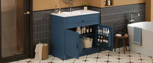 English Elm 36" Luxurious Bathroom Vanity with Ceramic Sink and Soft-Close Doors, Solid Wood Frame, Adjustable Shelves Blue N710P288944C
