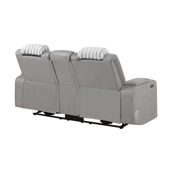 English Elm Duran Power Reclining Loveseat with Adjustable Headrests Led Lighting and Bluetooth Grey B201P412680