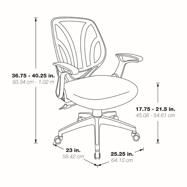 OSP Home Furnishings Screen Back Mesh Task Chair with Lumbar Support Ergonomic Seating for Home Office Use EM69202N-3M