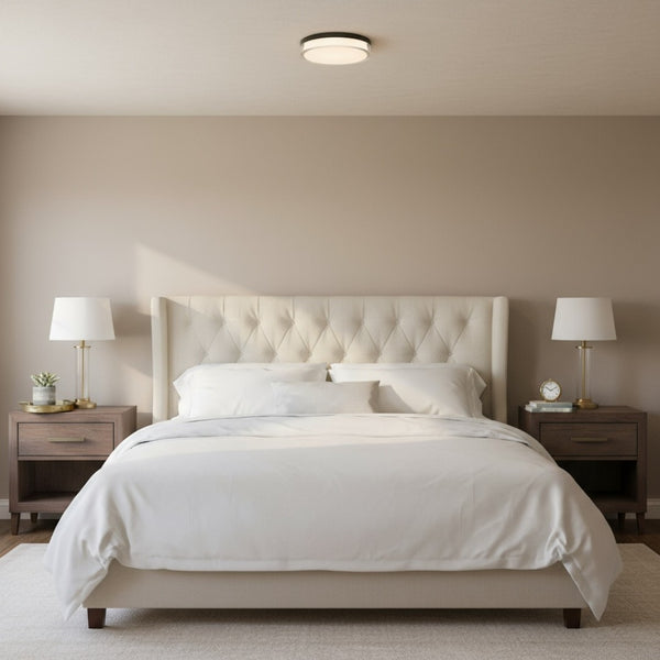 English Elm 12-inch Flush Mount Ceiling Light Dimmable Led Frosted Acrylic Matte Modern Fixture Black B370P398958