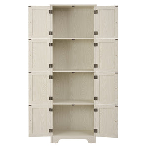 English Elm 72.4" Tall Storage Cabinet with 8 Doors and 4 Shelves, Elegant Oak Finish Freestanding Organizer for Entryway White W1758P300142