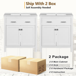 English Elm 60" Modern Bathroom Vanity Set with Double Ceramic Sinks, Soft-Close Doors, Flip Drawer & Storage White N729P000002K