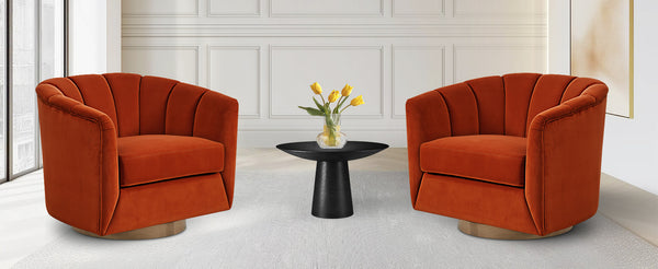 English Elm Sweivel Curved Shelter-Back Accent Chair with Smooth Swivel, Soft Durable Fabric and Wood Base Orange W1713P251860