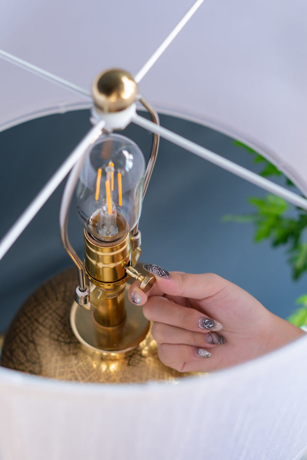 English Elm D15x25.7" Round Aluminum Sheet Gold Table Lamp with White Fabric Shade, Urn Silhouette & Artful Detailing W2078P326341