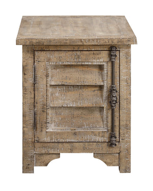 English Elm Wallace & Bay - Taupe Rustic Solid Wood Side Table with Sandstone Buff Finish, Easy-Care Design, 24"H Compact Accent Piece B2709P212413