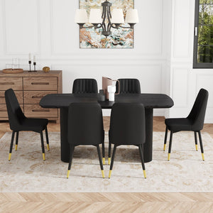 English Elm Table 7-Piece Set: Modern Black Wood-Grain Dining Table & 6 Ergonomic Pu Chairs For Luxe Comfort W1151S04166-GIGA