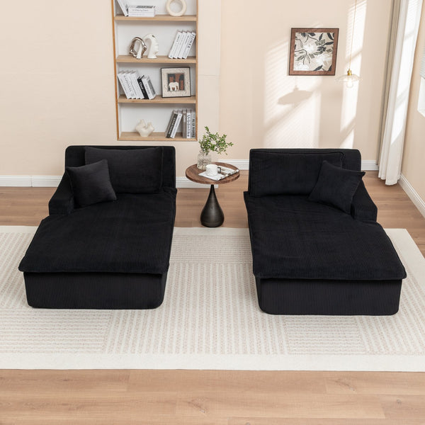 English Elm Chaise High-Density Foam Sleeper Chair – Corduroy Upholstered, No Assembly, Reversible Armrests Black W1170S00037