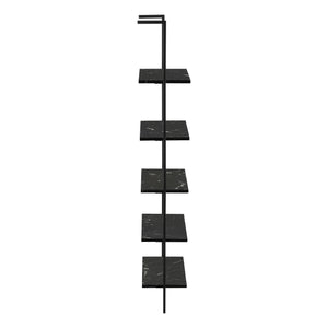 English Elm Bookshelf, 5-Tier Ladder Design With Black Marble-Look Shelves & Metal Frame For Modern Spaces B2710P219406