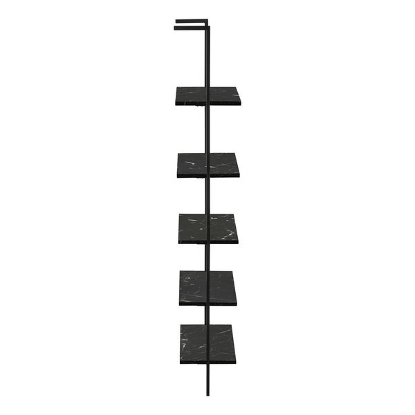 English Elm Bookshelf, 5-Tier Ladder Design With Black Marble-Look Shelves & Metal Frame For Modern Spaces B2710P219406