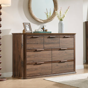 English Elm Fluted Wave Panel 7 Drawer Mdf Dresser Modern Bedroom Storage with Tv Stand Top Walnut T5326P425096