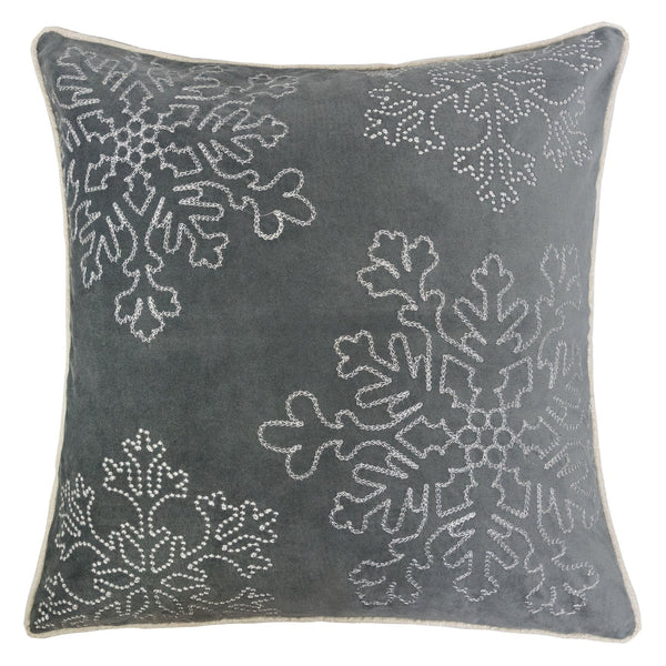English Elm Gray Velvet Holiday Throw Pillow 20X20 With Elegant Silver Snowflake Design For Festive Comfort B357P361374