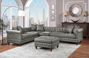 English Elm Slate Grey Breathable Leatherette 4-Piece Sectional Set With Reversible Loveseats & Tufted Ottoman B011S01330-GIGA