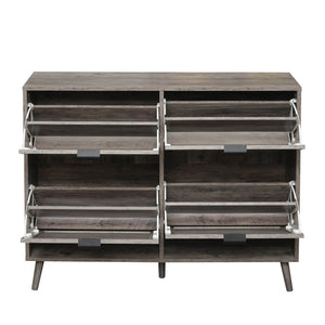 English Elm 4 Door Rattan Shoe Cabinet with Pine Legs Slim Entryway Storage Modern Style W688P173281