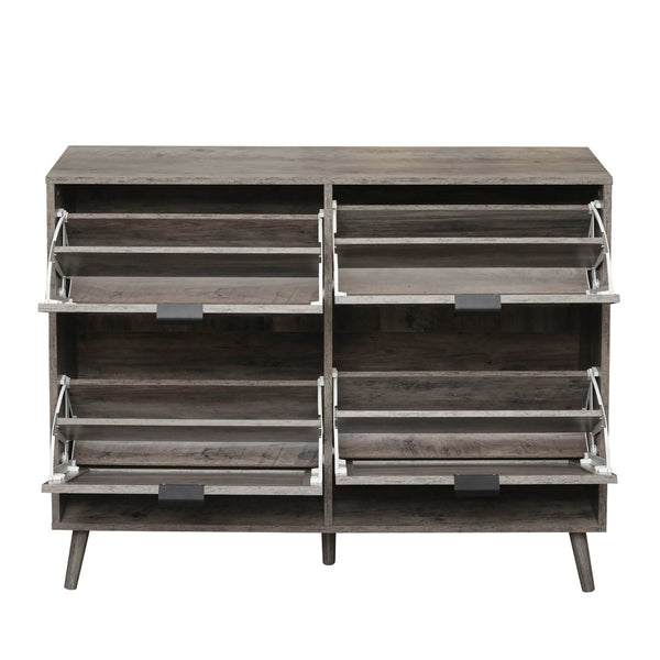 English Elm 4 Door Rattan Shoe Cabinet with Pine Legs Slim Entryway Storage Modern Style W688P173281
