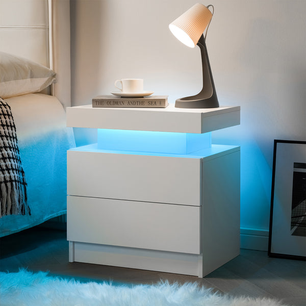 English Elm Nightstand LED Bedside Table with Adjustable Multi-Color Lights, Sleek Modern End Table for Bedroom White 22.83 L x 16.93 W x 7.68 H W2178138722