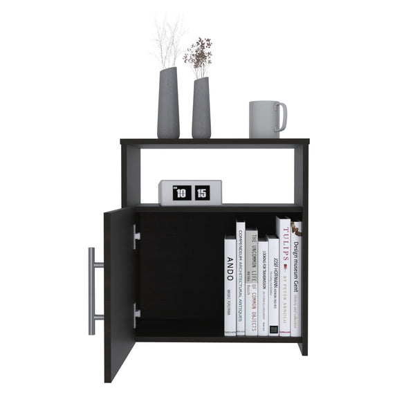 English Elm Nightstand Cuarzz - Modern Black Wengue Finish With Open Shelf & Stylish Cabinet For Bedroom Storage B092122896