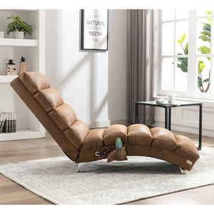 English Elm Linen Ergonomic Massage Chaise Lounge with Remote, 140° Recliner Long Lounger for Office Home W395P184846
