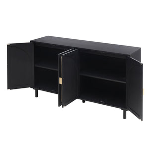 English Elm 4 Engineered Rattan 4-Door Storage Cabinet with Pine Feet, Moisture-Proof Durable Finish, Sleek Handles Black W688134376
