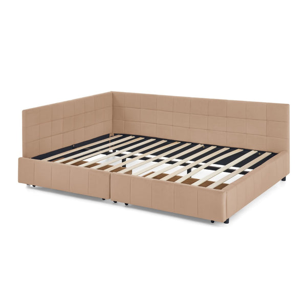 English Elm Queen Size Velvet Tufted Sofa Bed Frame With Padded Backrest, Armrests - Elegant Pink Design! W487S00276-GIGA