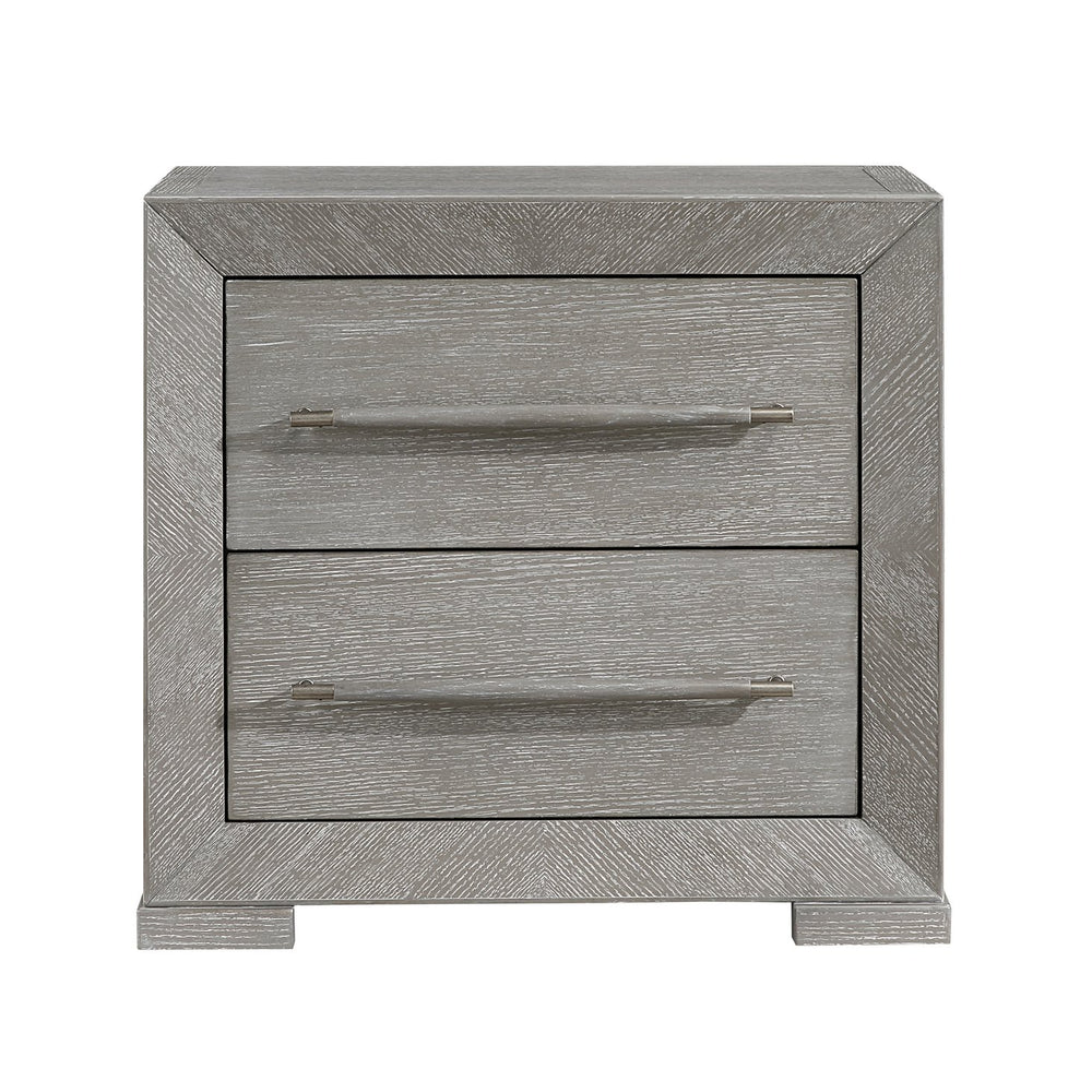 English Elm Modern Gray Finish Nightstand with 2 Dovetail Drawers, Embossed Oak Veneer, Ball-Bearing Glides, 28"x17"x26.5" B011P365523