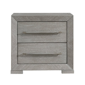 English Elm Modern Gray Finish Nightstand with 2 Dovetail Drawers, Embossed Oak Veneer, Ball-Bearing Glides, 28"x17"x26.5" B011P365523