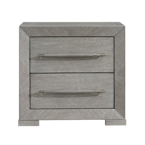 English Elm Modern Gray Finish Nightstand with 2 Dovetail Drawers, Embossed Oak Veneer, Ball-Bearing Glides, 28"x17"x26.5" B011P365523