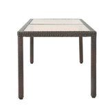 Christopher Knight Home® - Noble House - San Pico Outdoor Multibrown Wicker Rectangular Dining Table with Tempered Glass Top