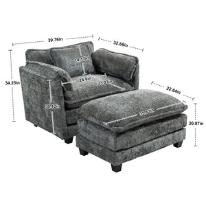 English Elm 55.32*39.76" Boucle Single Sofa with Ottoman, Wide Deep Cushion, Wrapped Arms, Storage Pockets, Cozy Contemporary Appeal DARK GREY W2715P269755