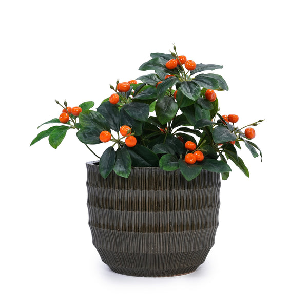 English Elm Set of 4 Fluted Ceramic Flowerpot with Hand-Glazed Finish, High-Temp Fired Durable Planters for Patio W3273P321575