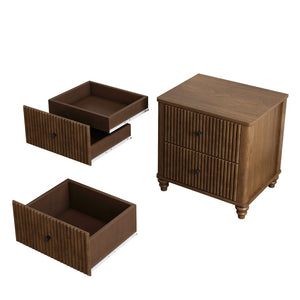 English Elm Fluted Oak Finish 3-drawer Nightstand Set of Two Mid Century Bedroom Side Tables Walnut W5819P481407