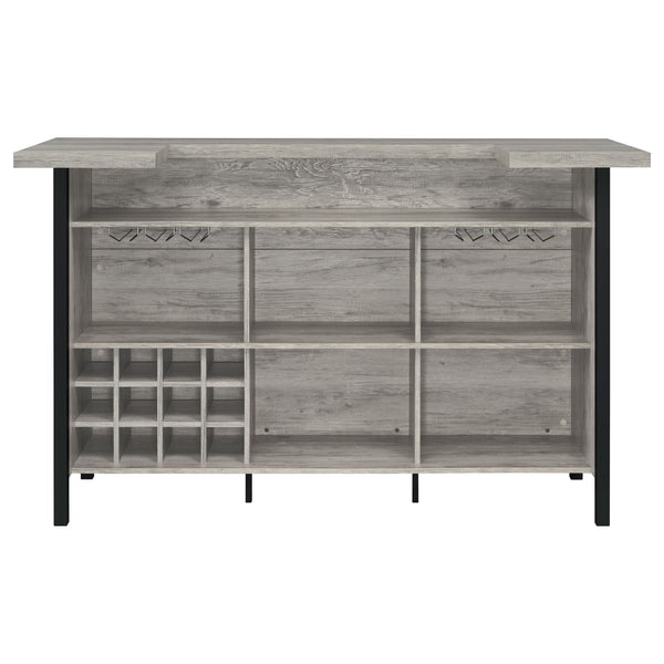 English Elm Menimen Industrial Grey Driftwood Freestanding Bar Unit with Two-Tier Prep Surface & Metal Frame B062P351438