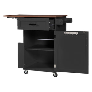 English Elm K&k Farmhouse Rolling Kitchen Cart with Drop Leaf Drawer Open Rack Lockable Wheels Black N707P404539B