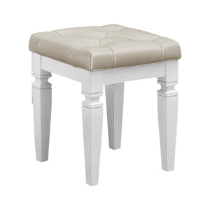 English Elm Modern Allura Tufted Vanity Stool with Acrylic Crystal Accent, Luxurious Faux Leather Seat, Chic Bedroom Accent Piece White 18.5 L x 17 W x 8.5 H B011P366052