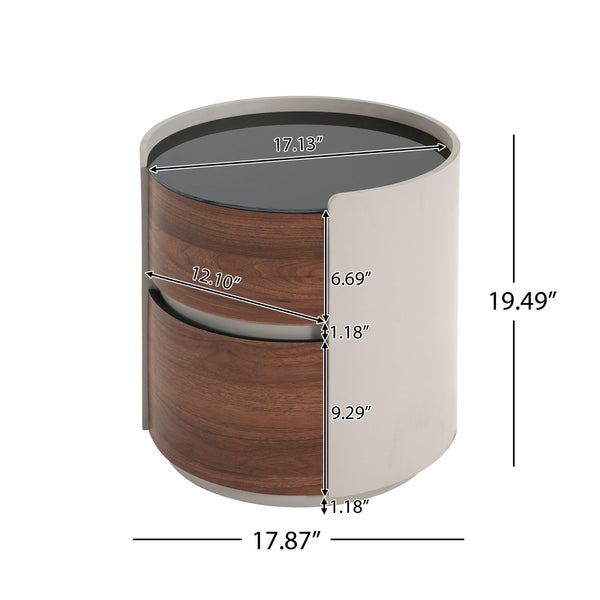 English Elm Christopher Knight Home® - MDF Oval Italian Double-Layer Side Table with Tempered Glass Top, Space-Saving Storage, Sturdy Elegance Brown+Gray N770P281244G