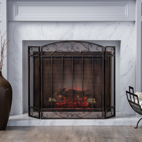 English Elm Christopher Knight Home® - FIRE Decorative Iron Fireplace Screen with Durable Mesh Shield and Classic Curved Frame for Safety and Style Black+Gold 65184.00