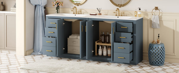 English Elm 72'' Bathroom Vanity With Ceramic Sink - Stylish Freestanding Set, Solid Wood Frame, Ample Storage & Modern Design N710SS00015C