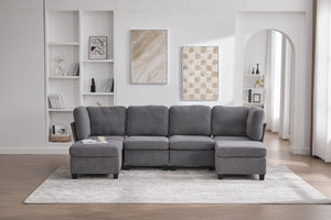 English Elm UNITED Modular 6-Seat Sectional Sofa with Removable Ottoman, Storage Compartments, Convertible Comfort Gray W1568S00245