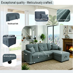 English Elm Sleeper Sectional with Pull Out Bed Storage Chaise Tufted Polyester Living Room W5568S00039
